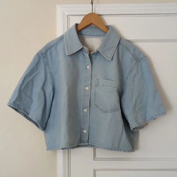 トップス OHOTORO Crop String Shirt Blue ohotoro Crop String Shirt
